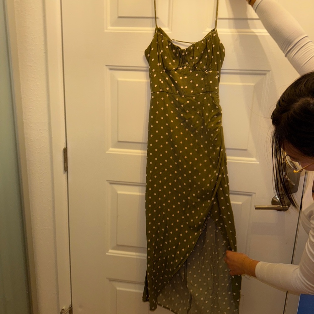 Zara Olive Green Polka Dot Midi Dress